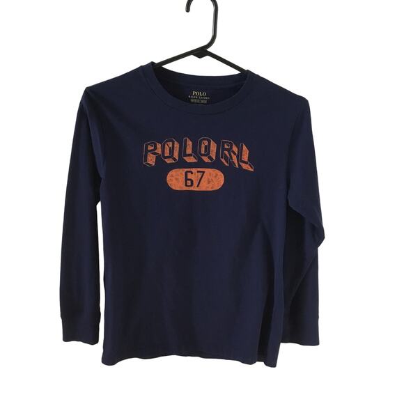 Polo Ralph Lauren Girls Navy Graphic Long Sleeve T-shirt size M 10-12 - Picture 1 of 3
